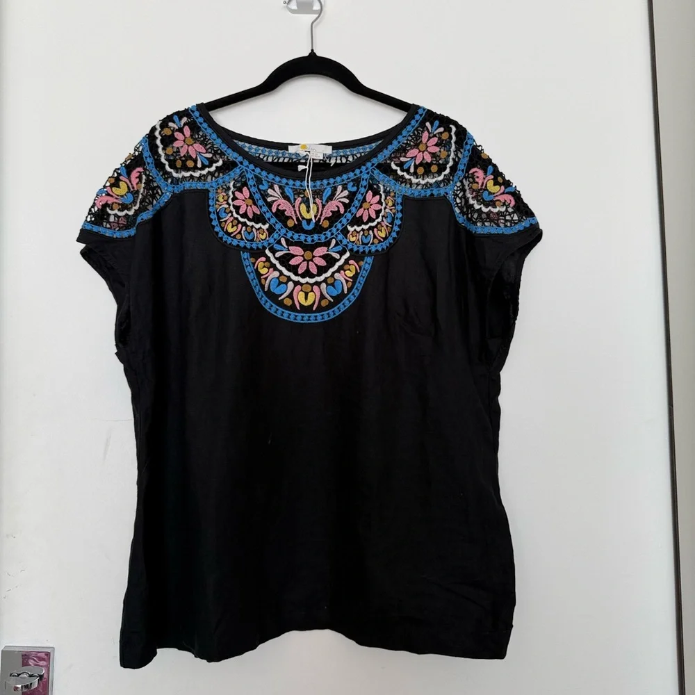 NWOT Boden Fleur Black Linen Embroidered Blouse - Picture 7 of 11